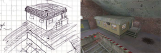 A comparison between a sketch and the final version.