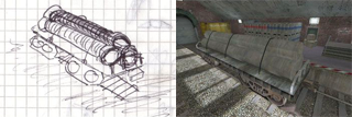 A comparison between a sketch and the final version.